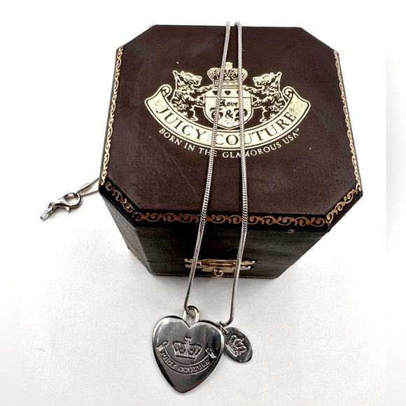 Juicy Couture Jewelry - Juicy Couture Silver Heart Crown Necklace Vintage, w/Silver Plated Necklace Y2K
